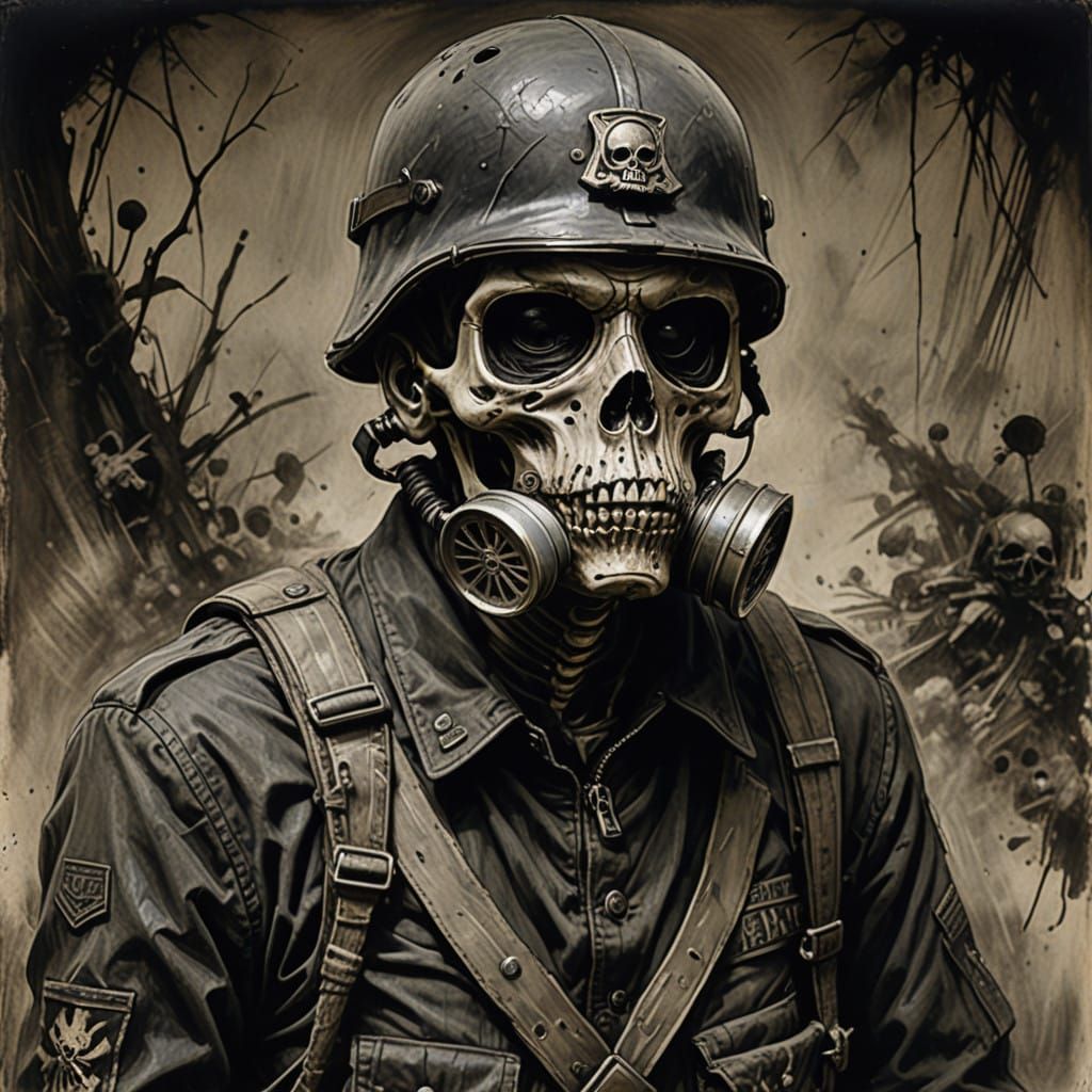 Ethereal Skeleton Soldier in Tattered Military Attire