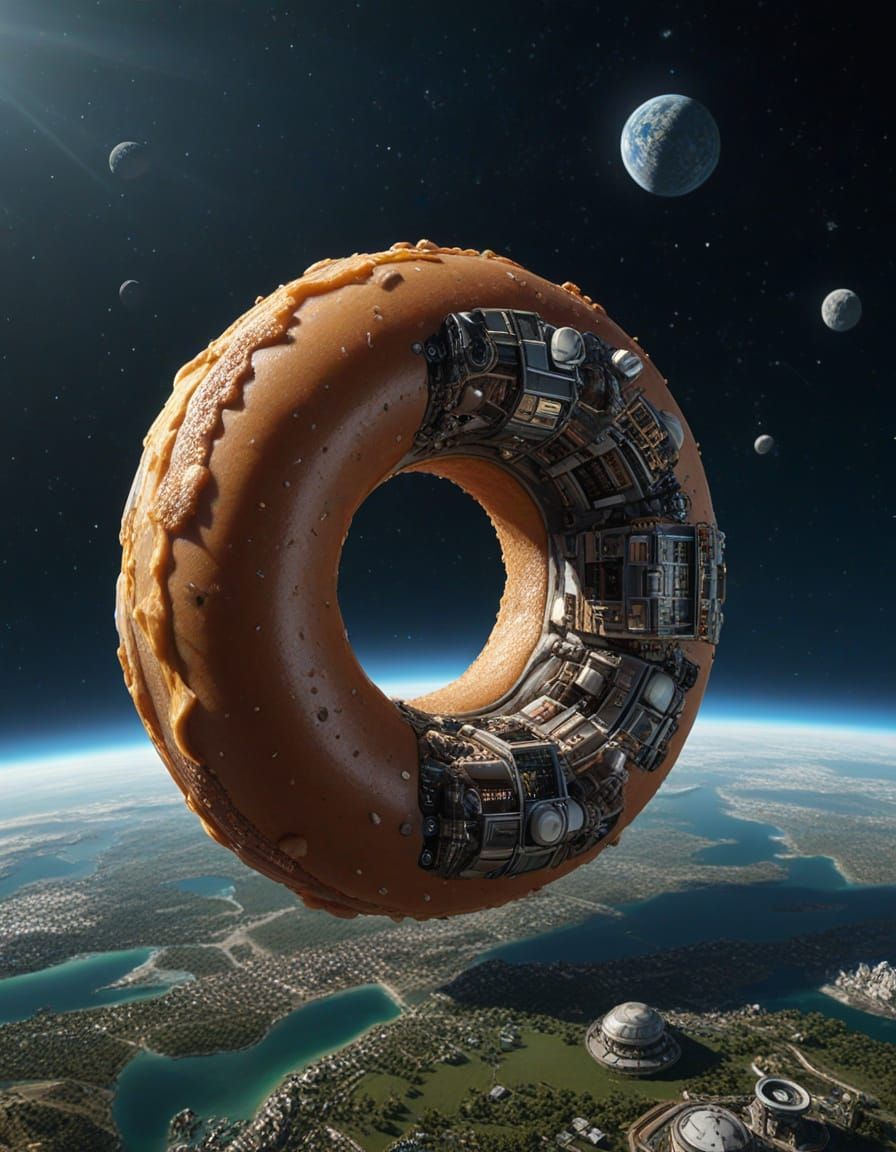 Massive Orbital Space Station with Beanstalk in Realistic Di...