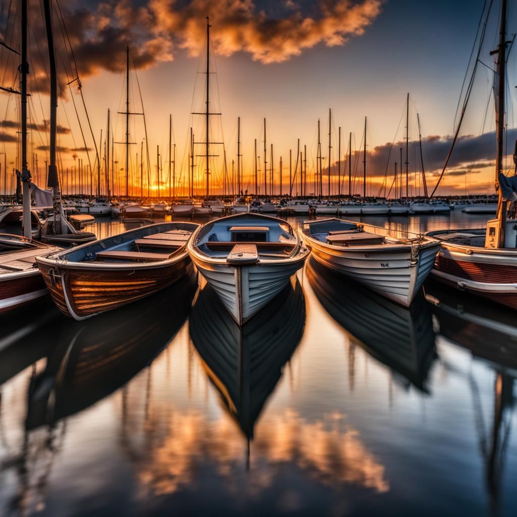 Sunset Silhouette: Boats on Calm Water
