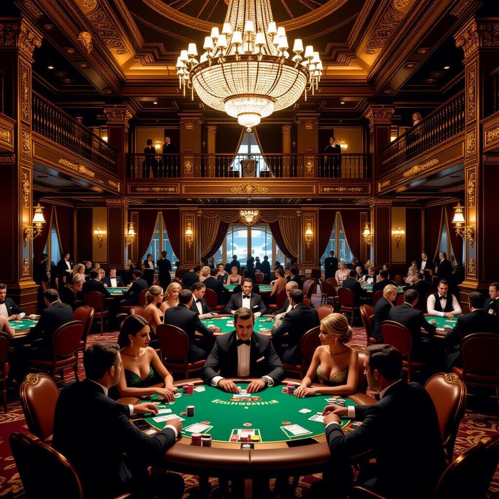 Opulent Casino Night Scene with Poker Game