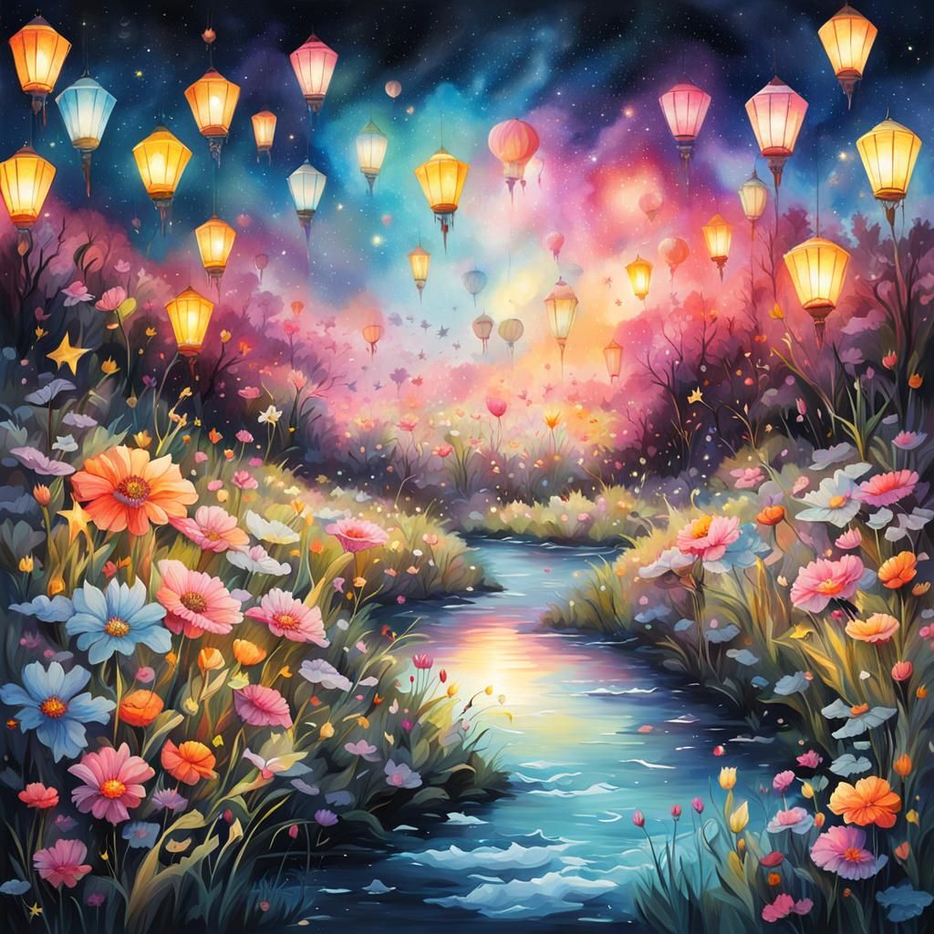 Whirlwind of Wildflowers in Graffiti Art Style