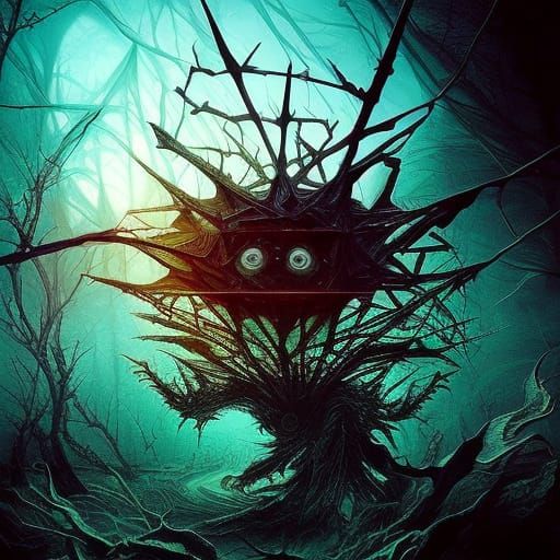 Origami Abomination with Lamp Eyes in Holographic Style