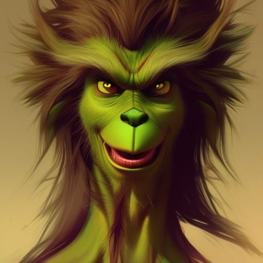 Evil Grinch Portrait in Hyperdetailed Splash Art Style