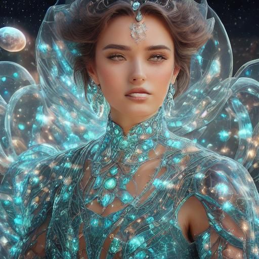 Woman in Glass Dress Portrait, Digital Art