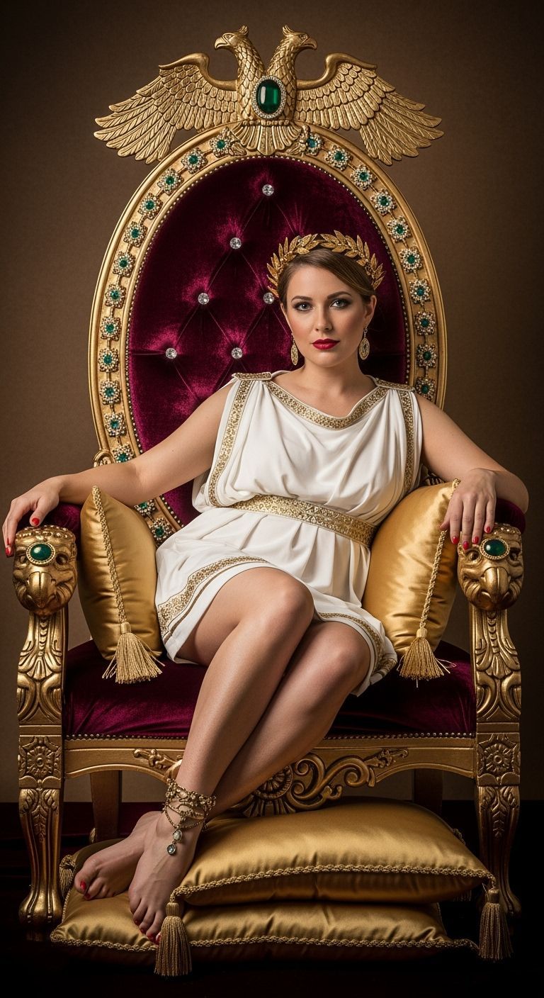 Seductive Roman Empress on Luxurious Gold Throne