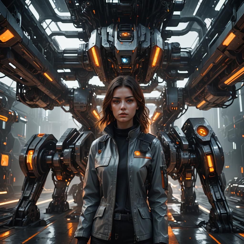 Girl in Futuristic Machinery: Concept Art