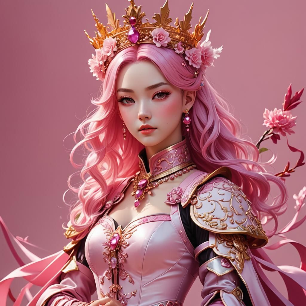 Pink Anime Queen in Detailed Digital Portrait
