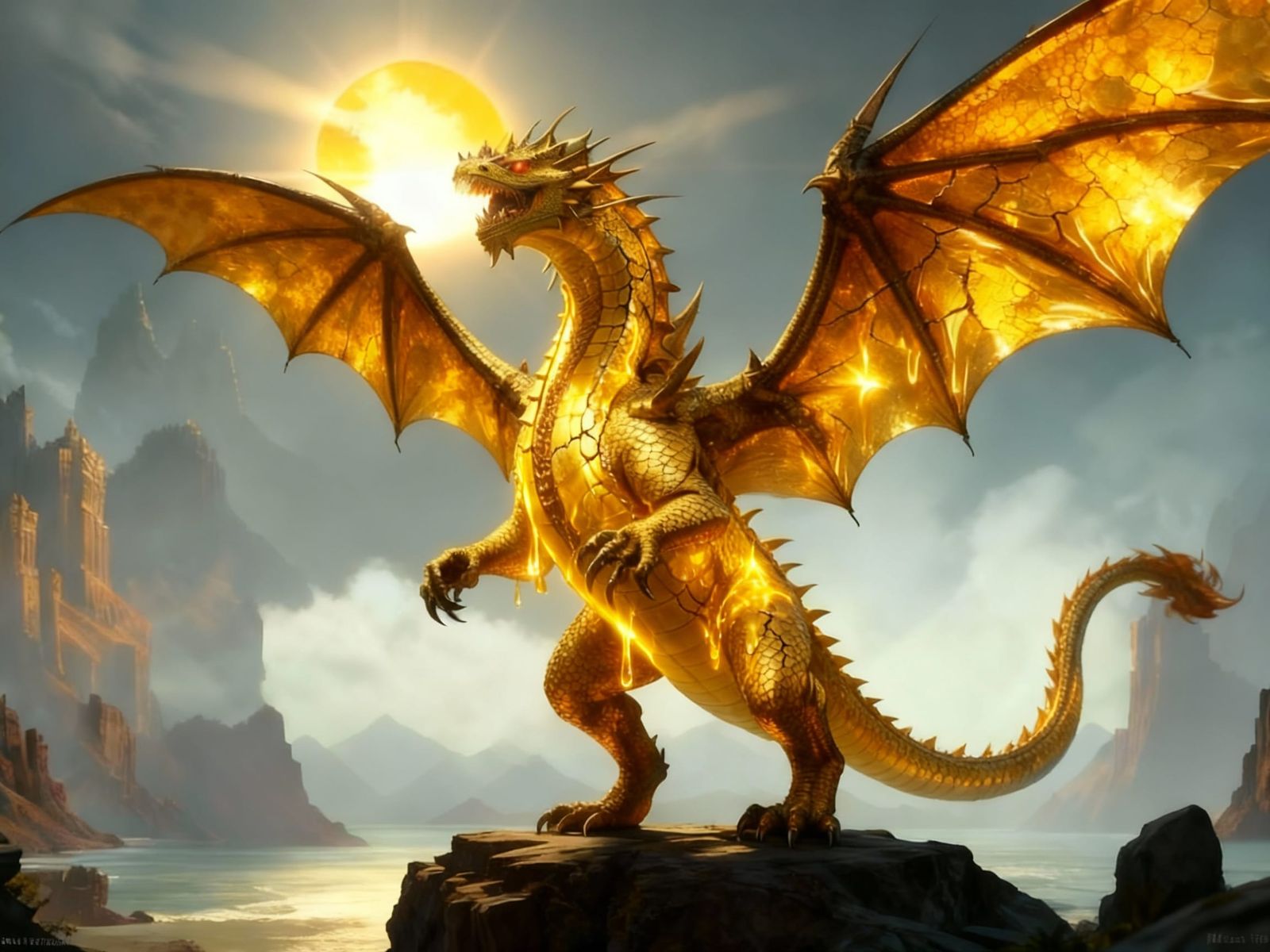 Majestic Sun Dragon in Detailed Fantasy Art