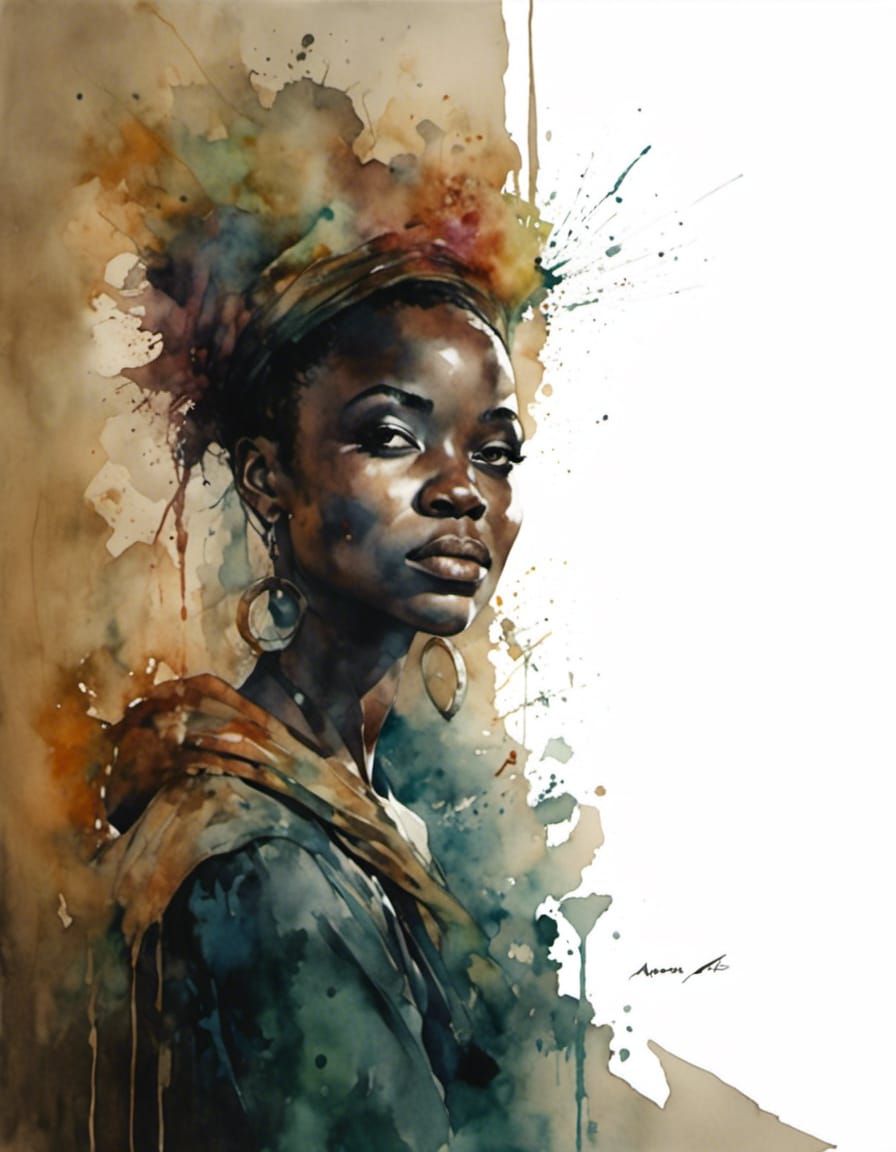 Vibrant Watercolor Portrait of African Woman