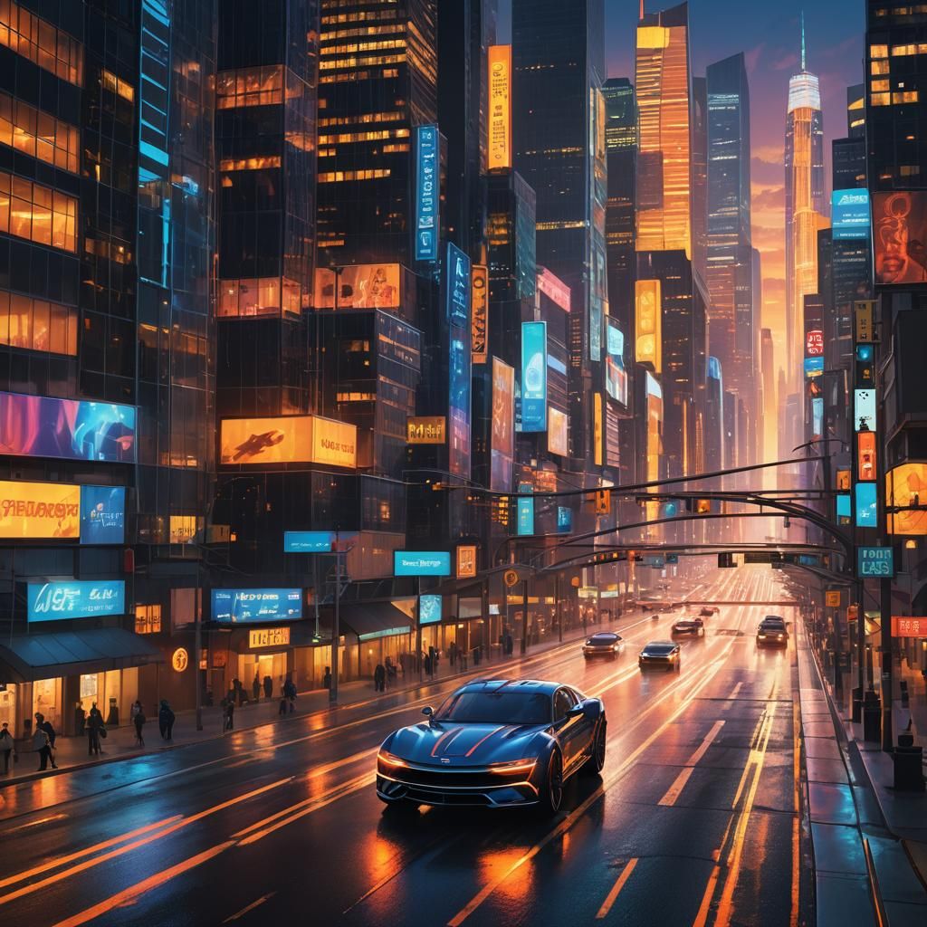 Futuristic Vehicle Cruises Neon Highway in Cyberpunk Style