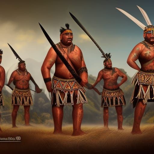 Maori Warriors Defending Marae in Detailed Fantasy Art