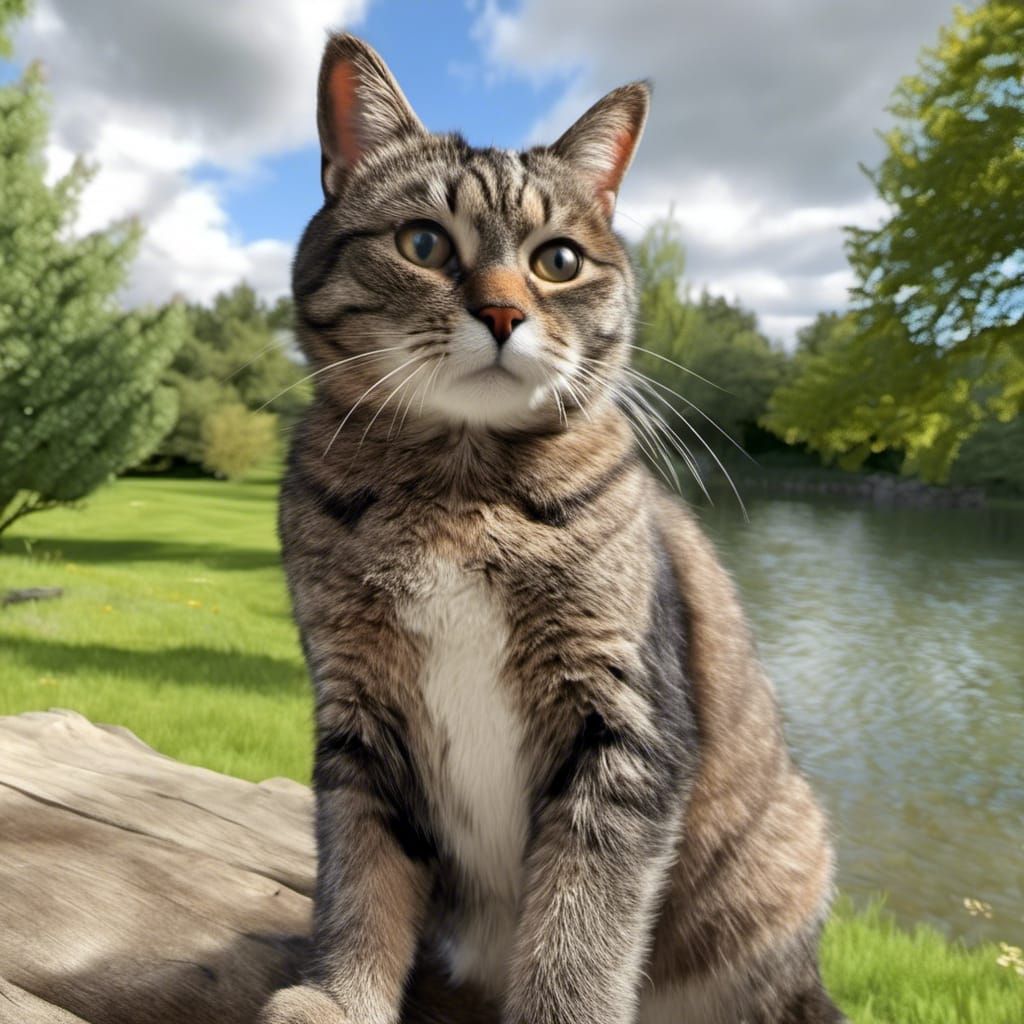 Picturesque Meadow with Cat Waiting by Rainbow Bridge