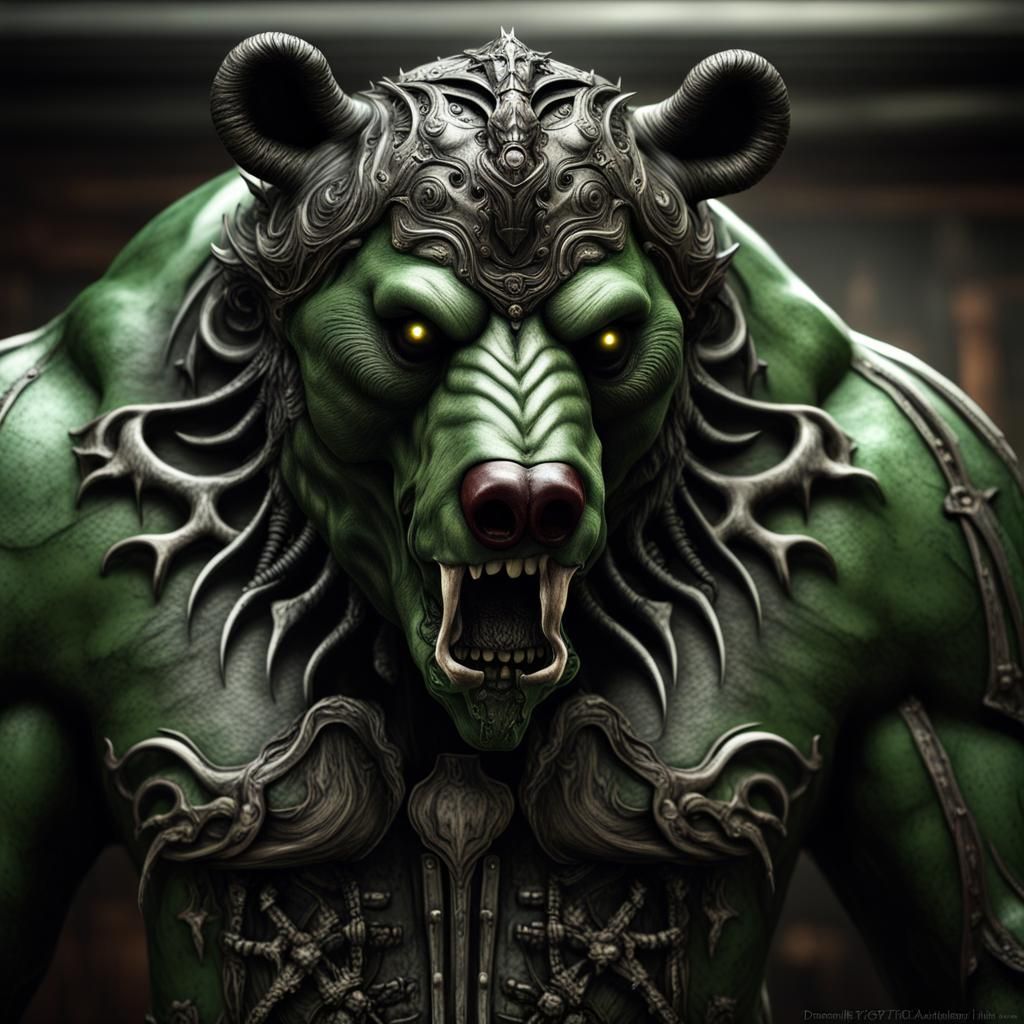 Undead Hybrid Bear Zombie Bull in Gothic Style