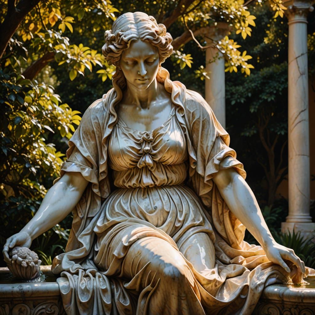Baroque Marble Statue of Lilith Bathing in Garden