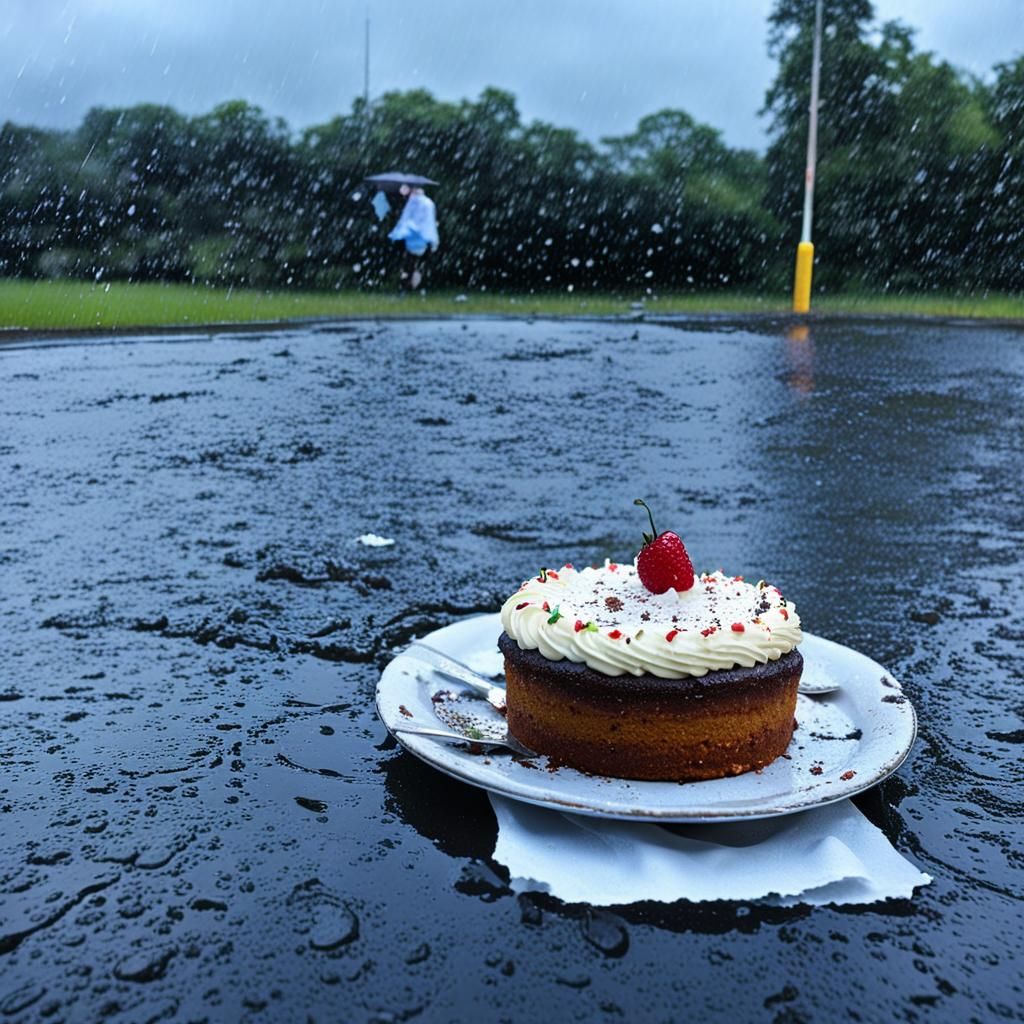 AI Interpretation of Cake Left in Rain