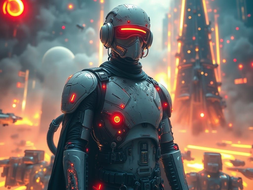 Dark Cyberpunk Sith Lord in Neon-Lit Armor