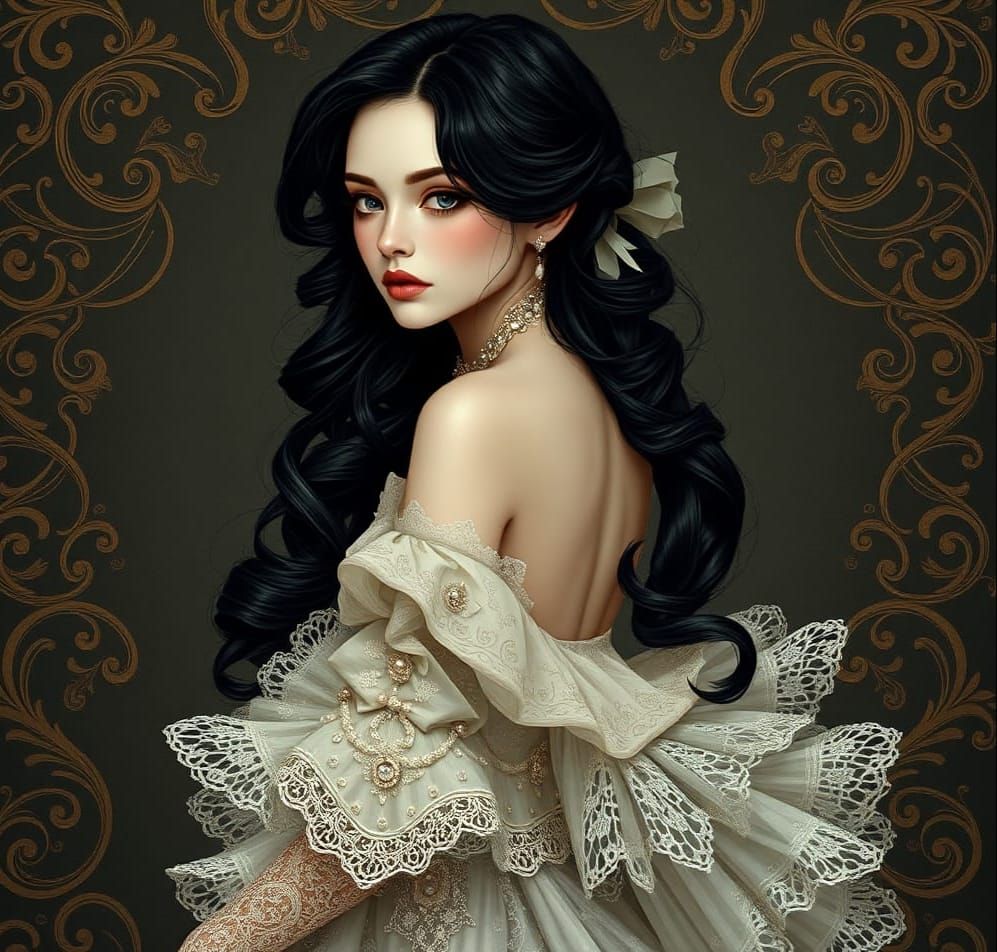 Haute Couture Woman in Surreal Victorian Style