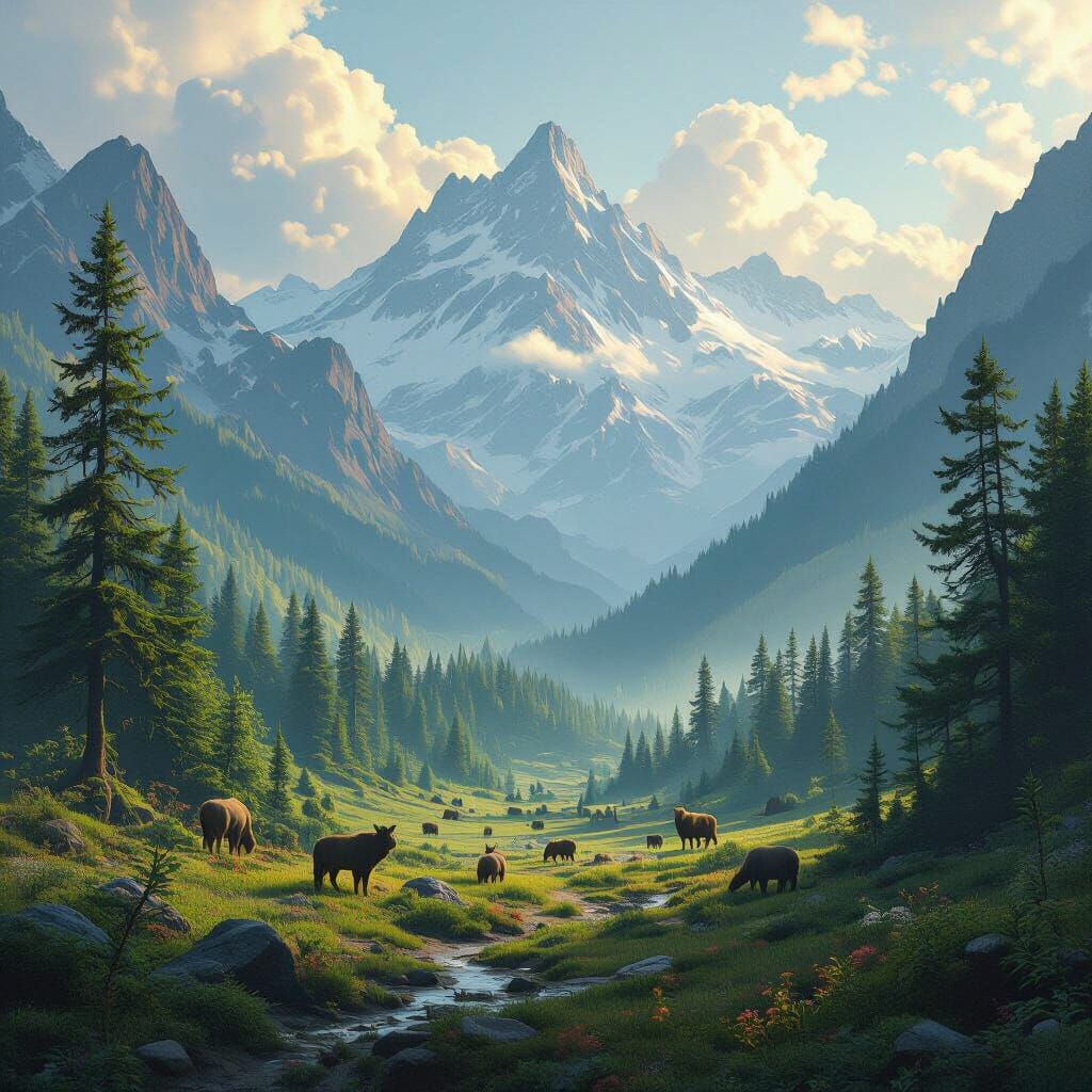 Thriving Ecosystem Without Humans in Digital Art Style