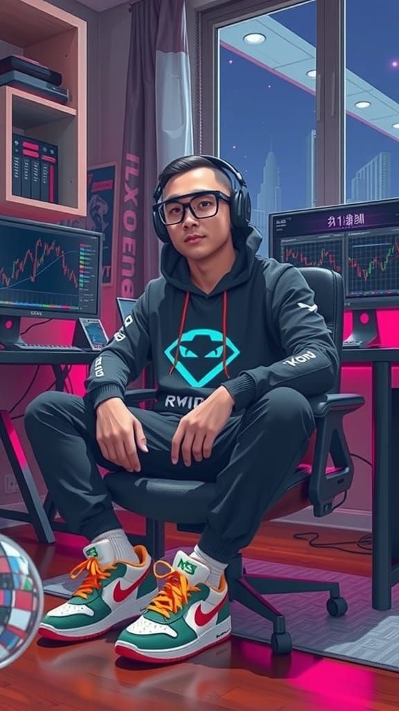 Neon Gaming Entrepreneur in Futuristic Shanghai Apartment