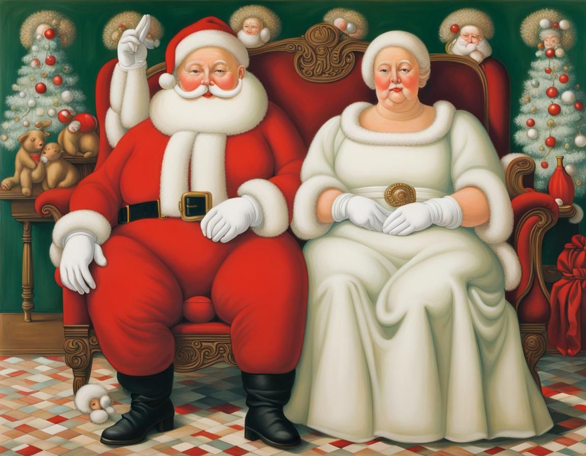 Santa and Mrs. Claus: A Botero-esque Portrait