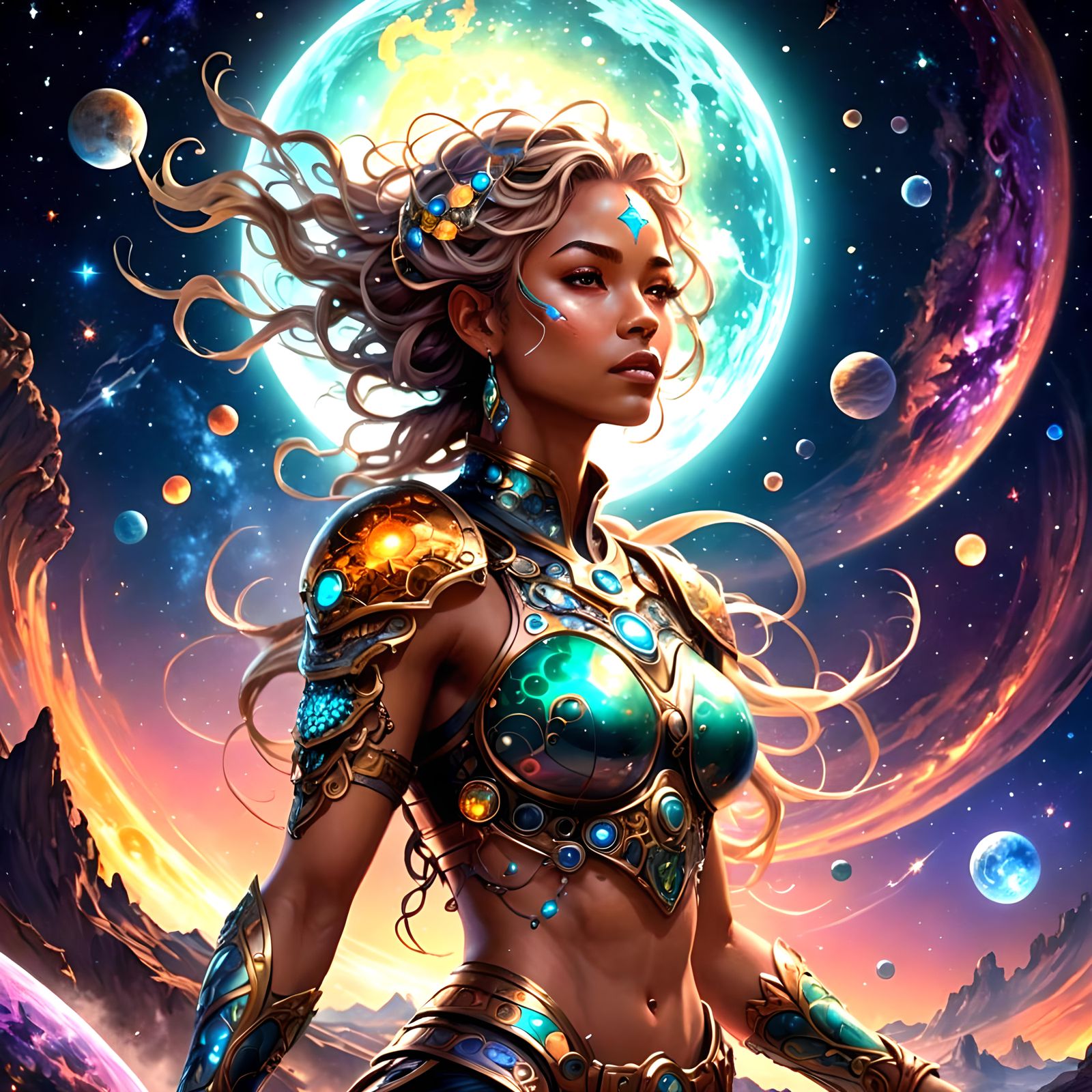 Planetary Nymph with Cosmic Tattoos: Fantasy Art