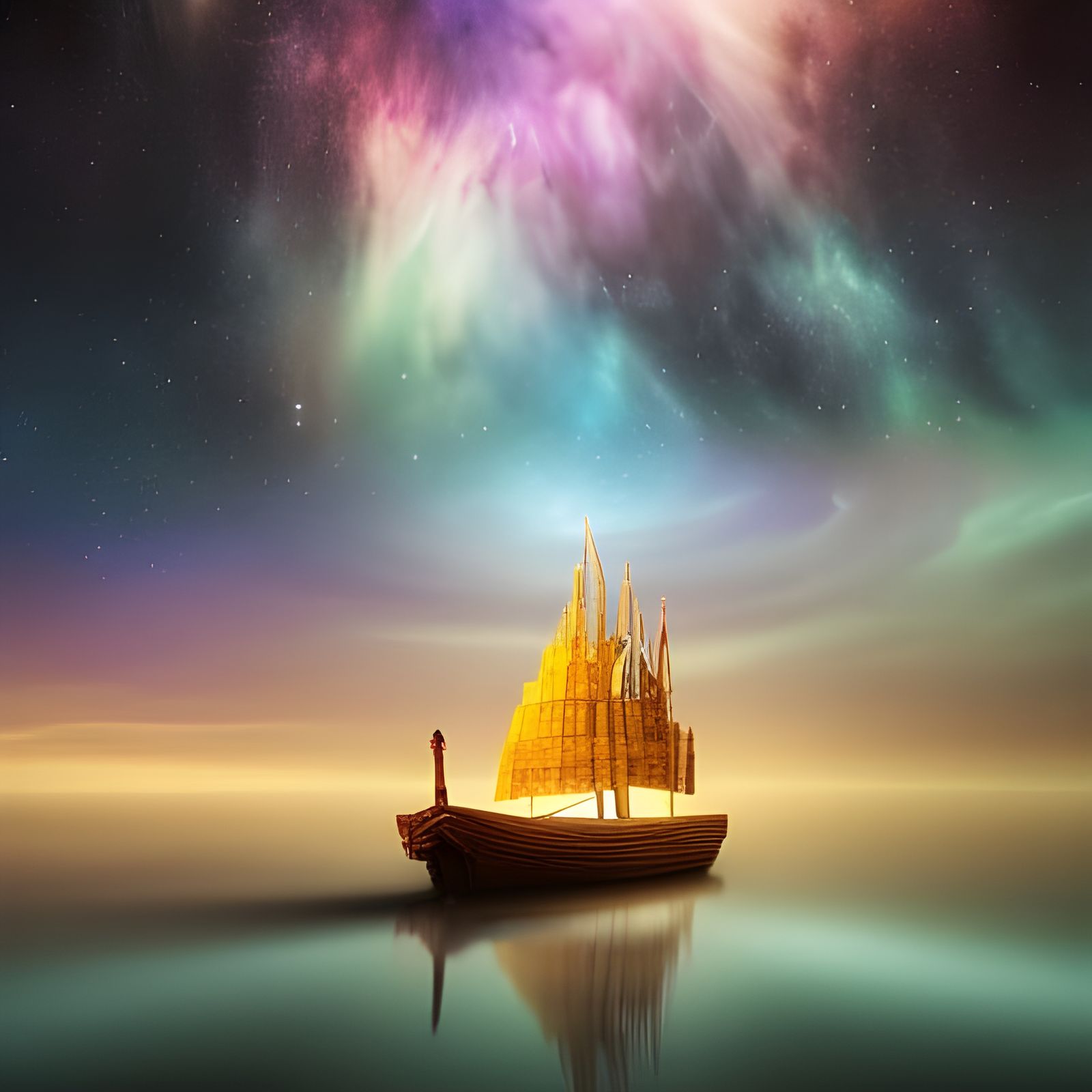 Mythical Viking Ship Sailing in Space