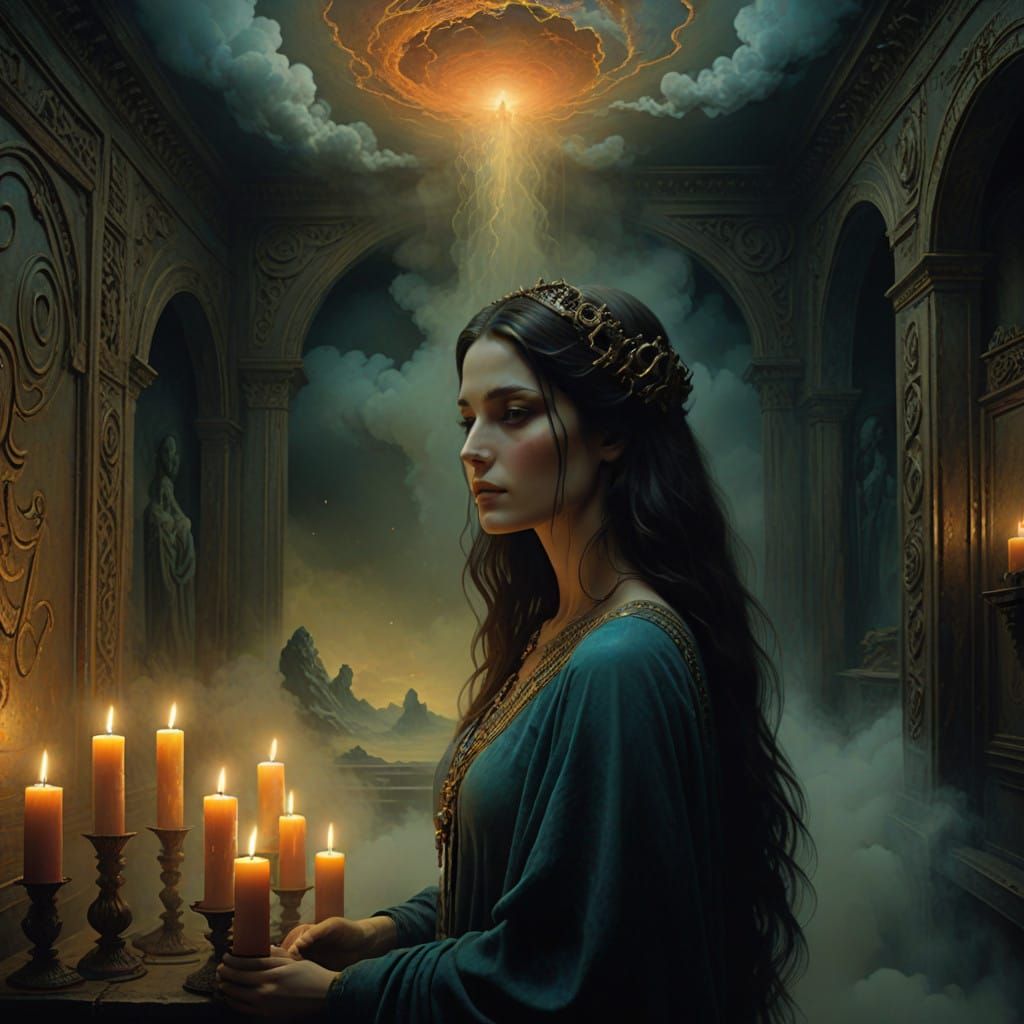 Enigmatic Woman in Mystical Setting