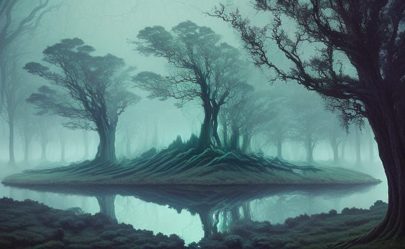 surreal foggy forest
