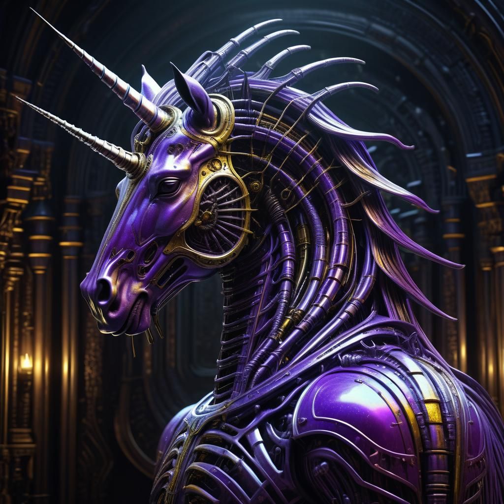 Giger-esque Unicorn: Dark Fantasy Concept Art