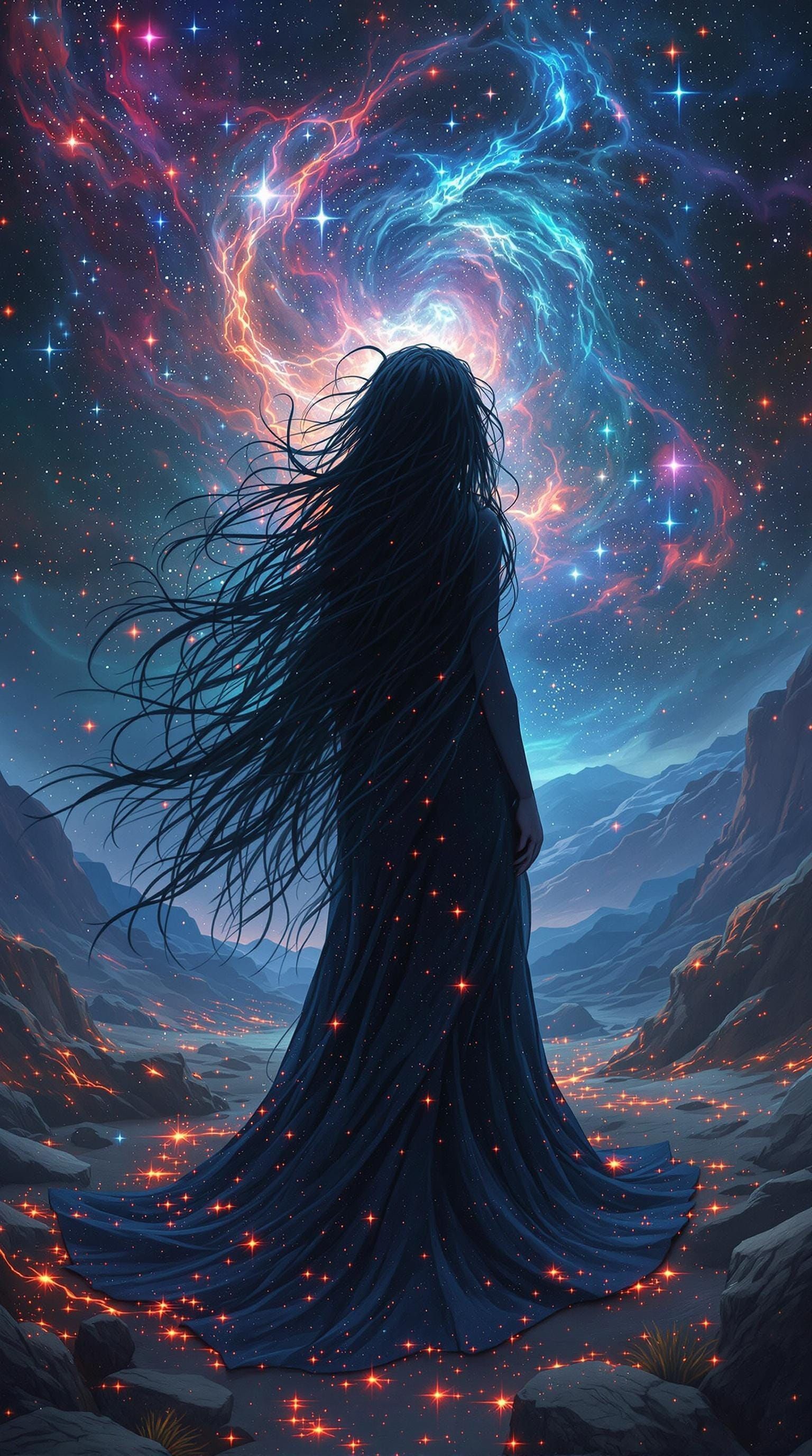 Cosmic Lovecraftian Girl in Stained Glass Style