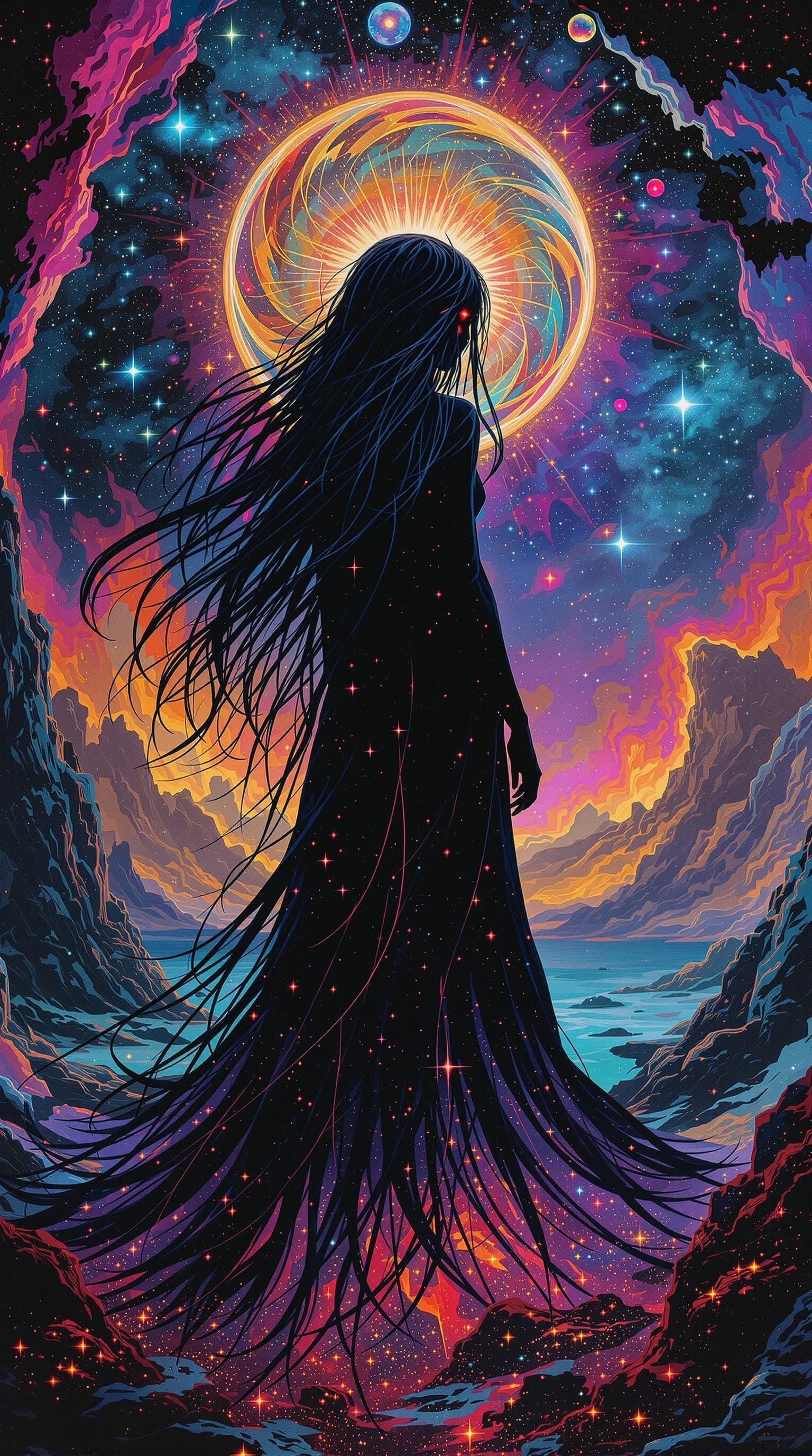 Cosmic Lovecraftian Girl in Stained Glass Style