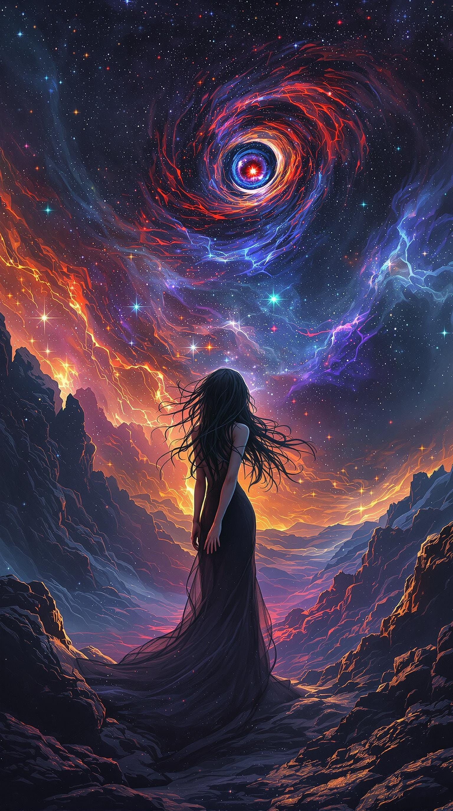 Cosmic Lovecraftian Girl in Stained Glass Style