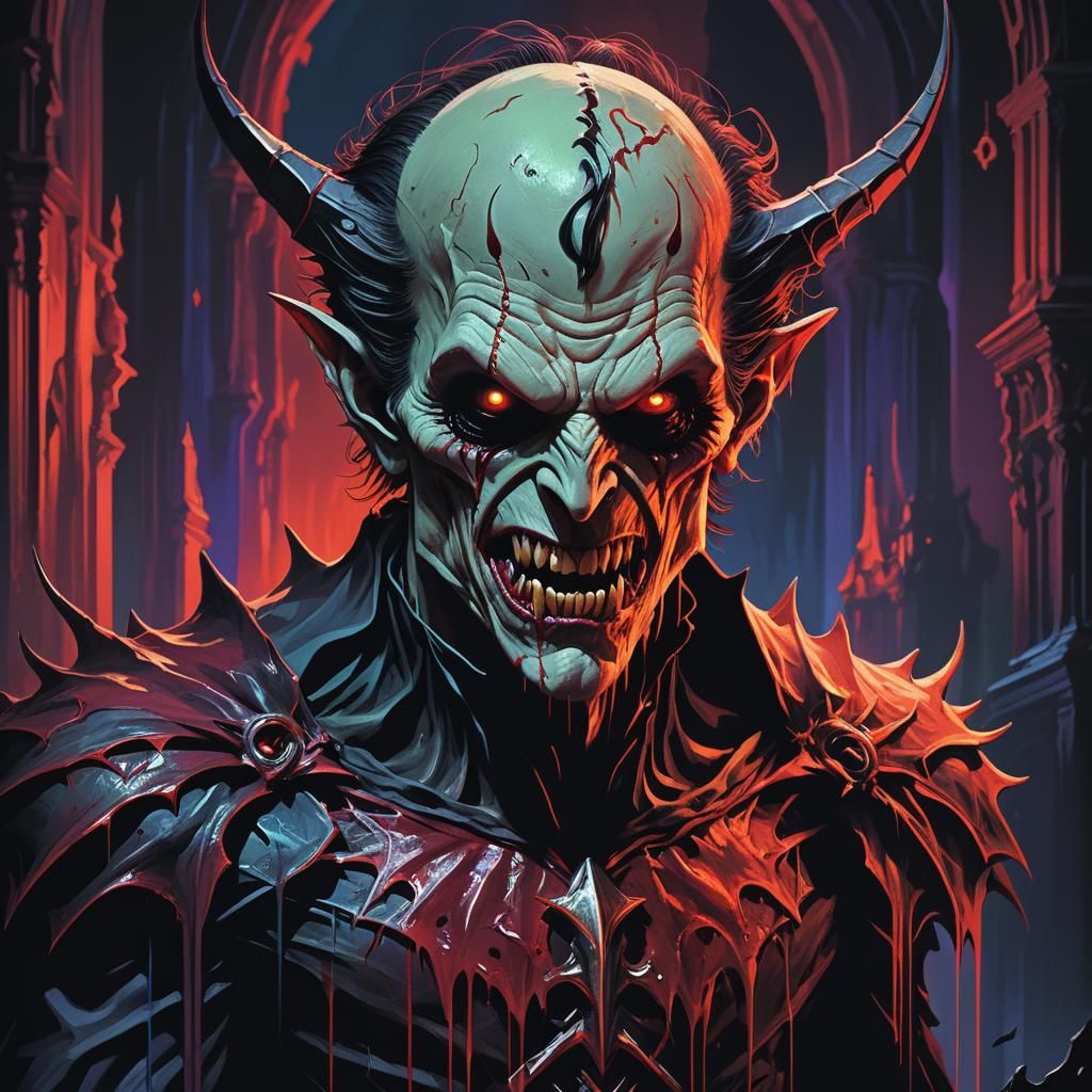 Glitchcore Vampire Demon by Greg Rutkowski