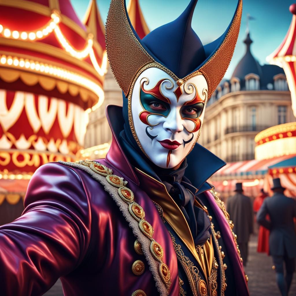 Villainous Jester in Parisian Carnival, Digital Art