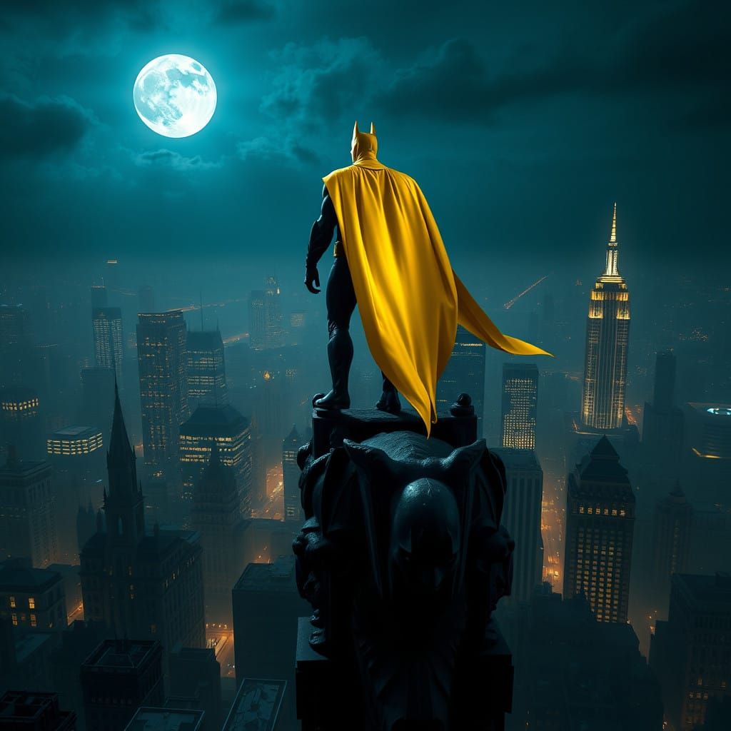 Ethereal Yellow Batman Dominates Gotham Cityscape