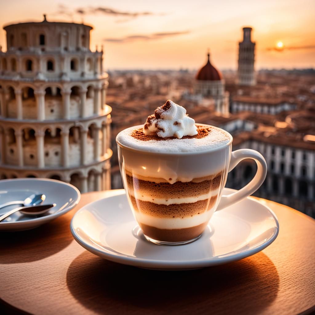Cappuccino with Leaning Tower Cocoa Art
