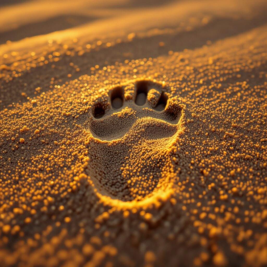 Photorealistic Footprint in Golden Sand at Sunset
