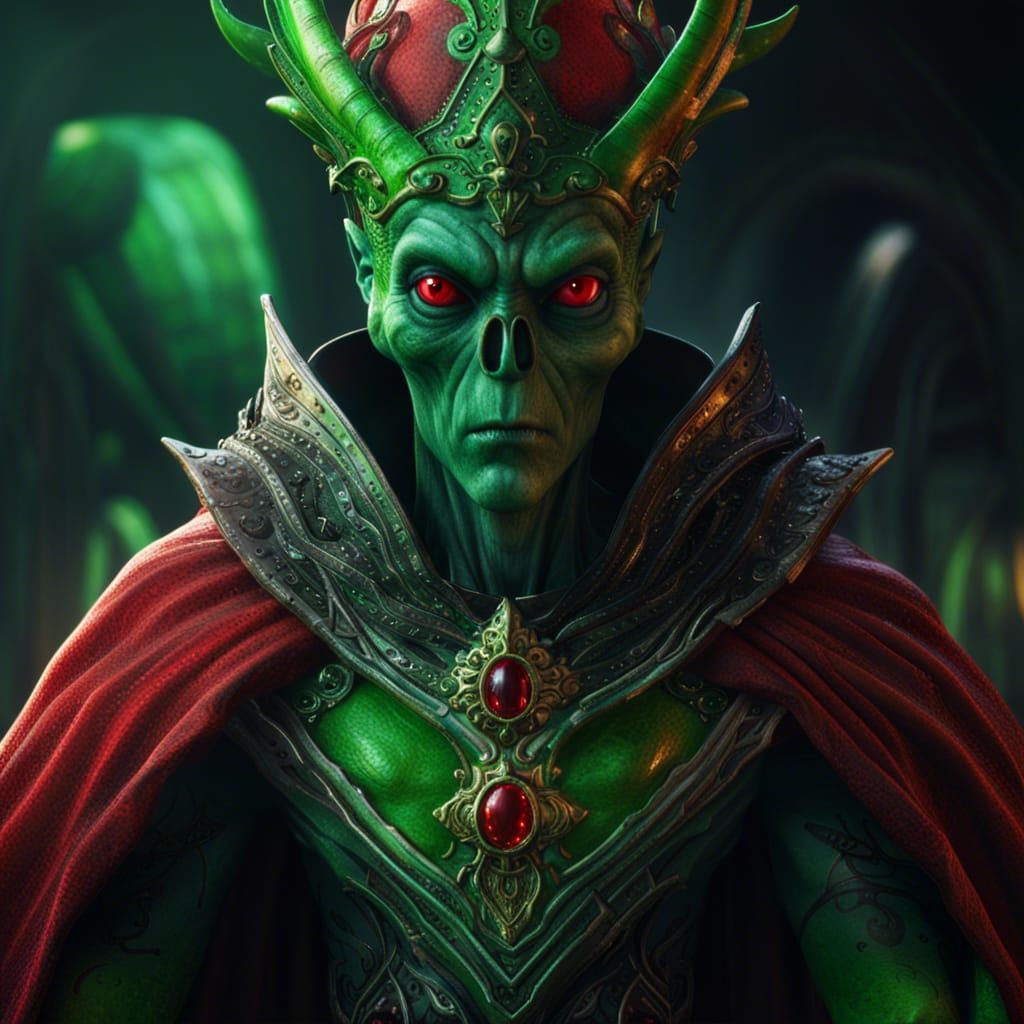 Green Alien King in Medieval Robe