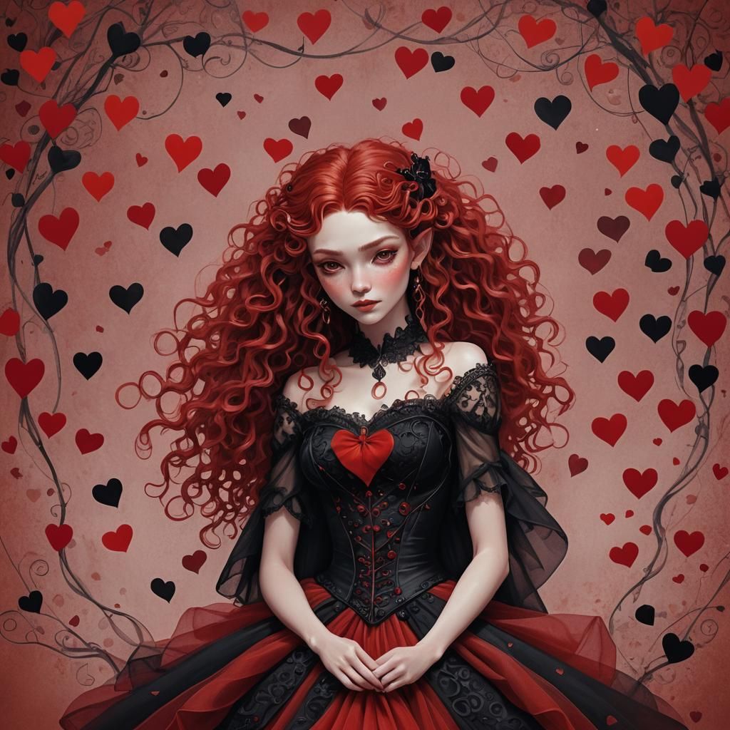 Red-Haired Elf Girl in Tulle Dress Digital Art