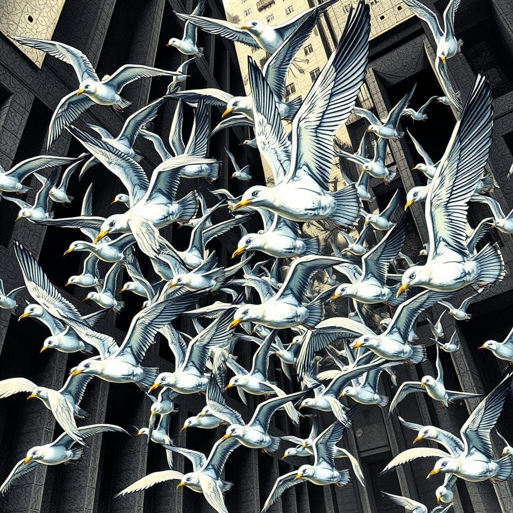 Seagulls in Cubist Futurist Synthetist Art Style