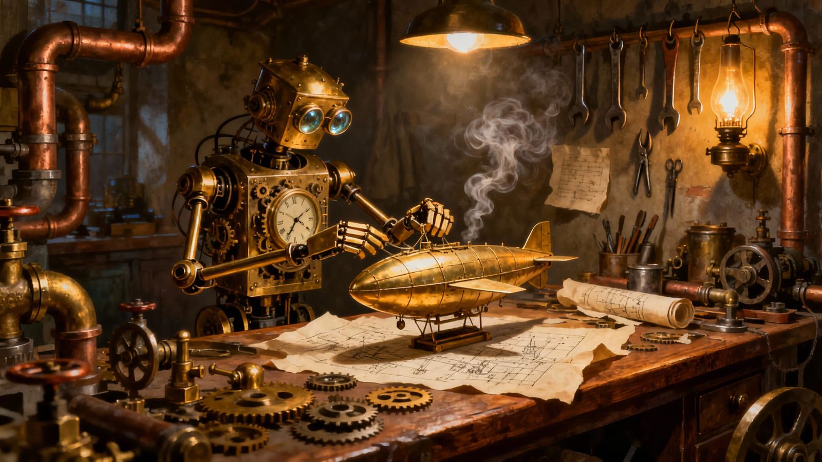 Clockwork Inventor Builds Miniature Airship in Steampunk Wor...