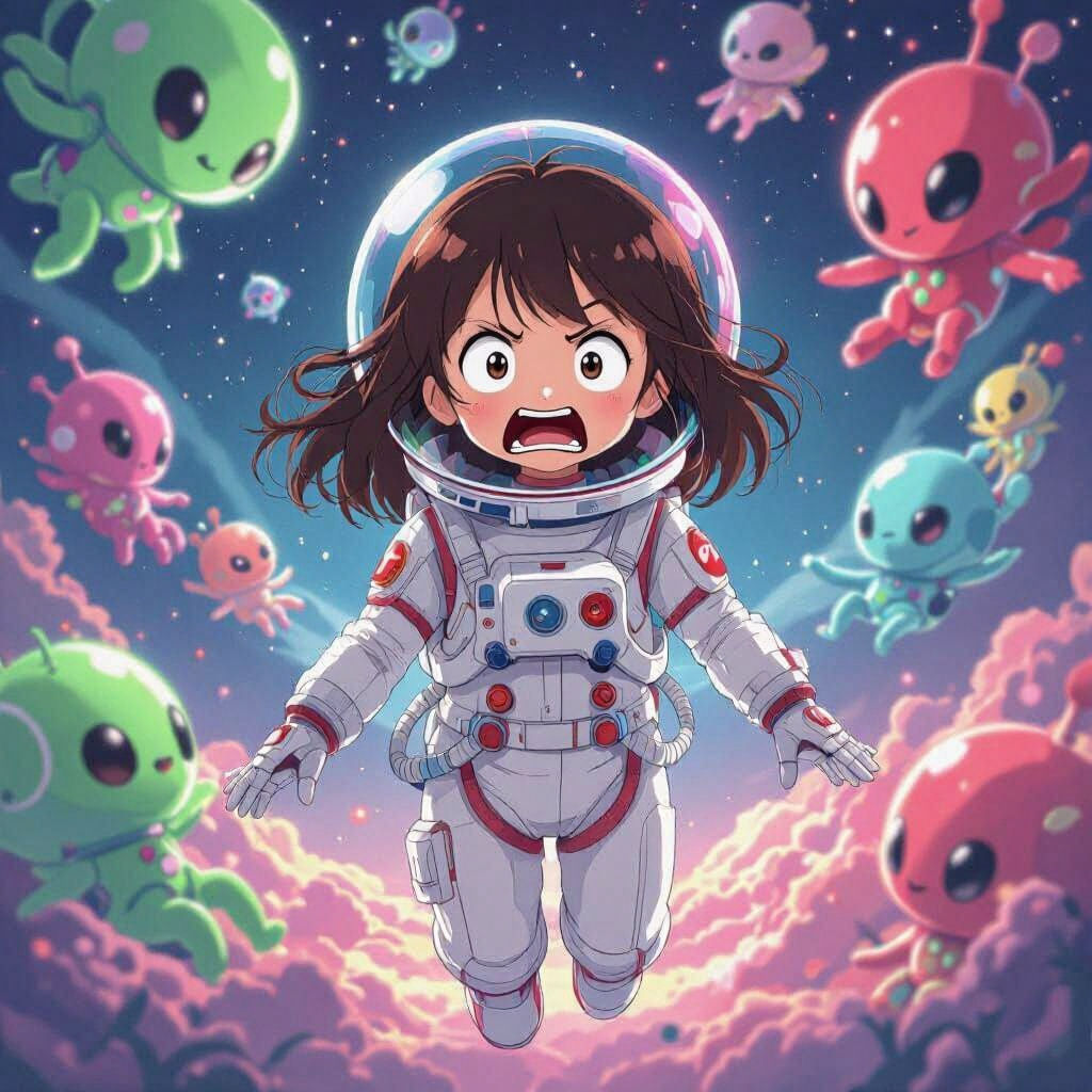 Girl in Space with Aliens, Studio Ghibli Anime Style