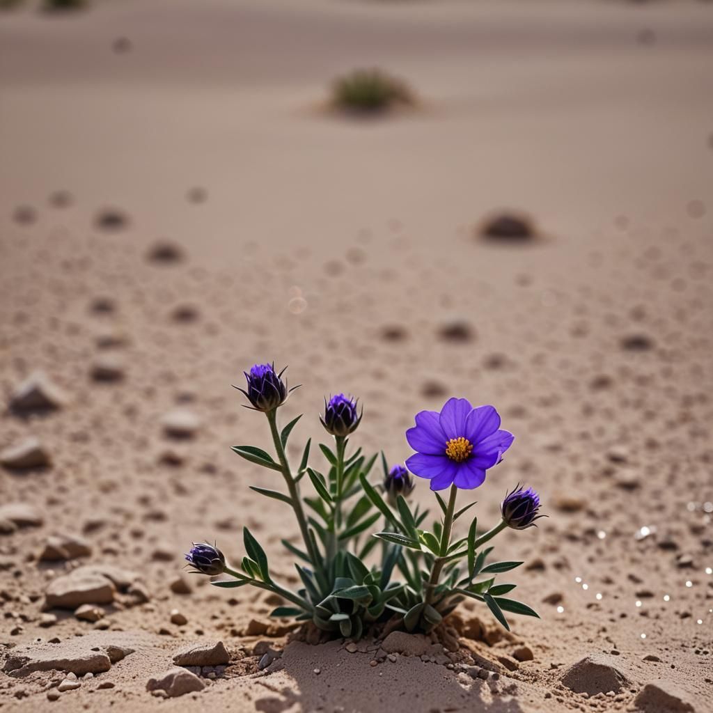 Purple Flower Blooms in Desert: Photography