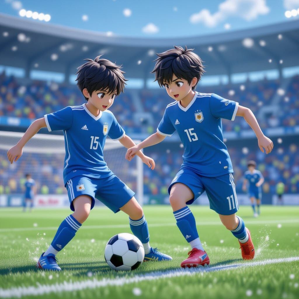 Anime Soccer Players on Snowy Pitch In Detailed 3D Art