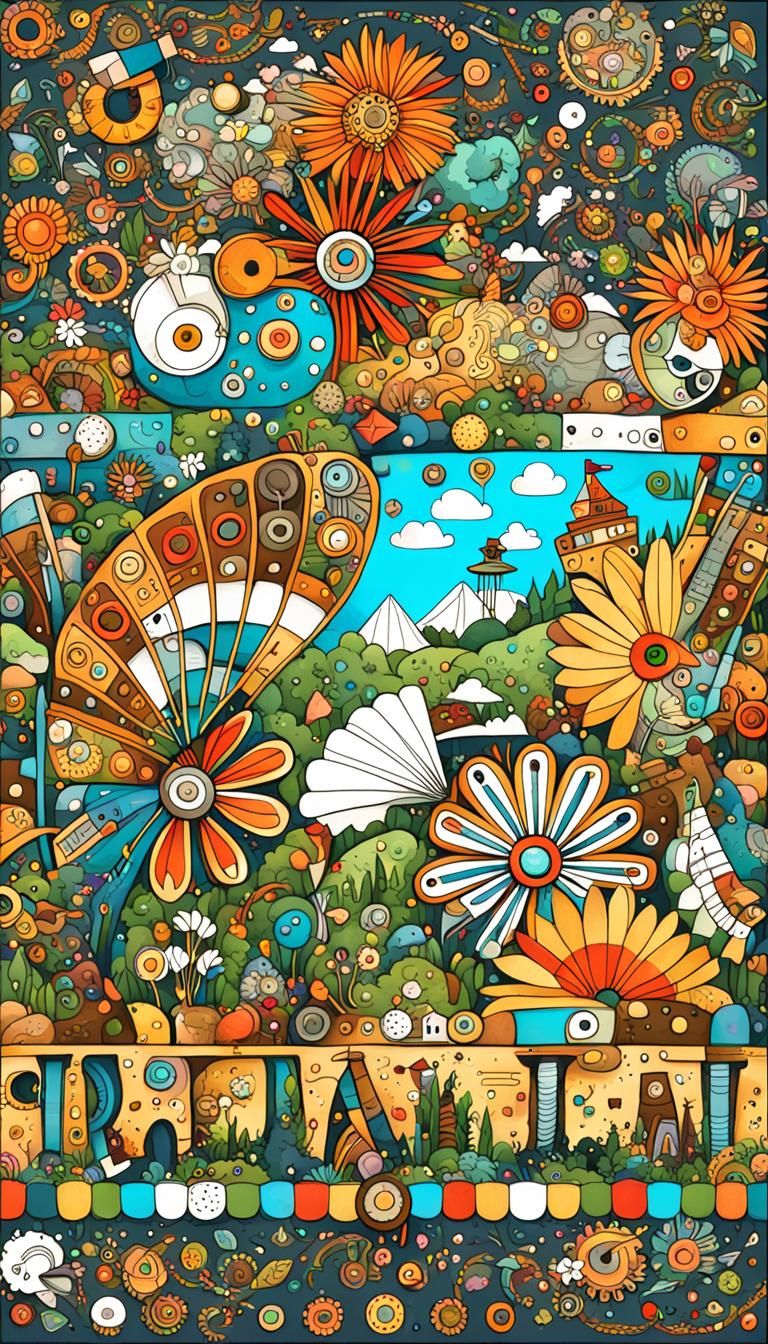 Steampunk Doodle World in Circular Mandala