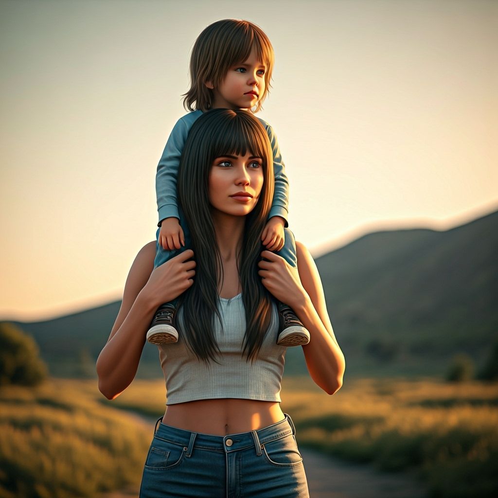 Mother and Son in Golden Hour Sunlight