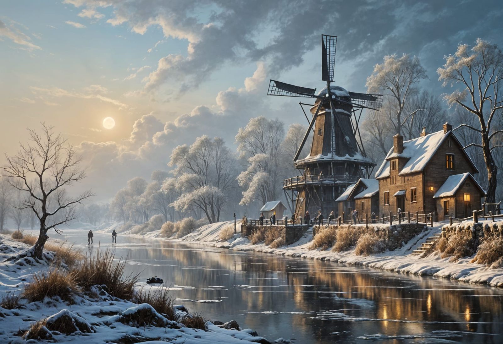 Baroque Winter Scene with Ice Skating Villagers in Front of ...