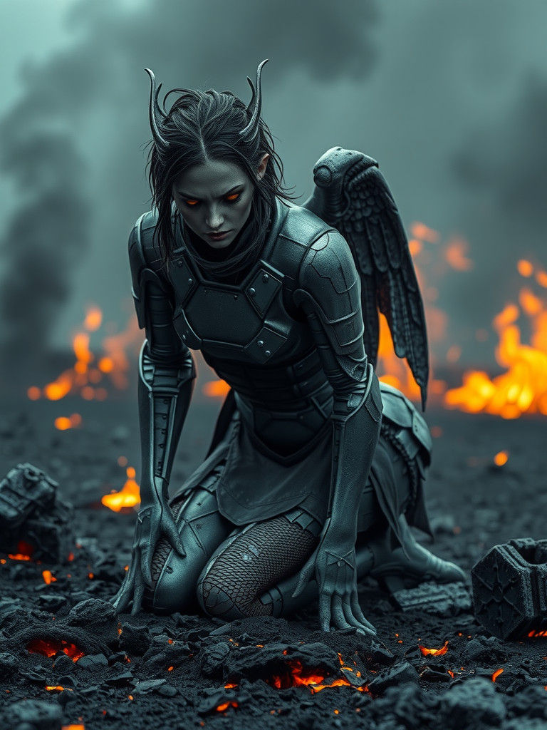 Fallen Angel in Metallic Armor on Scorched Earth