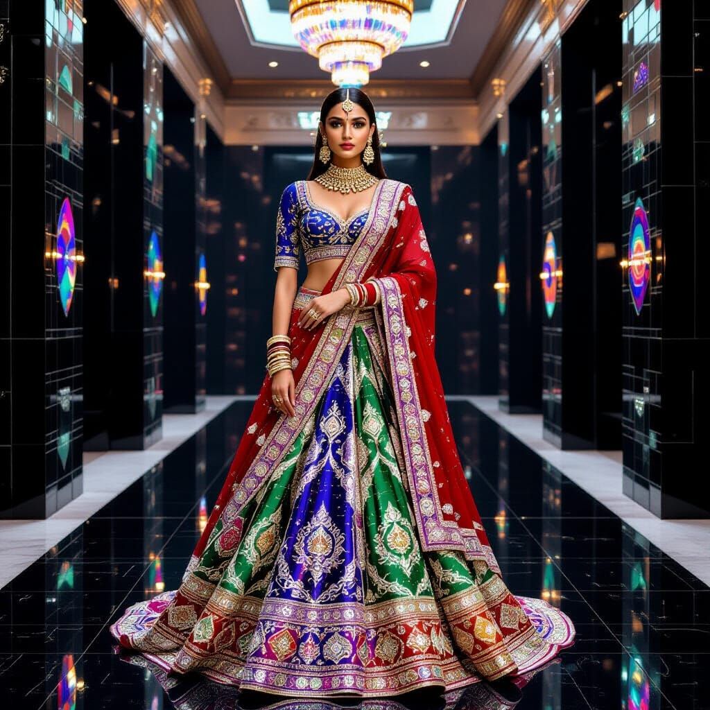 Optical Mosaic Sculpture of Indian Woman in Lehenga