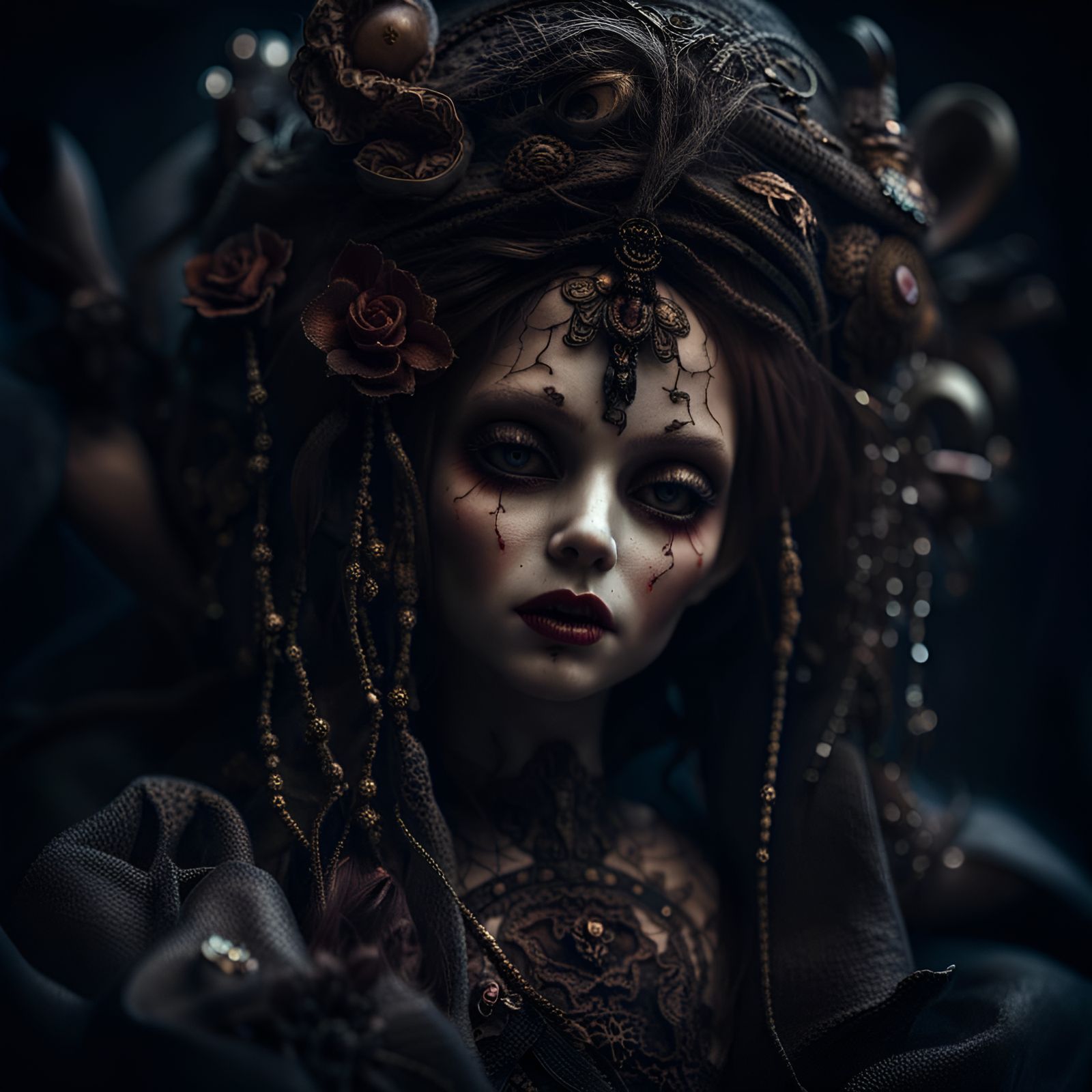 Hyperrealistic Demonic Doll, Moody Cinematic Portrait